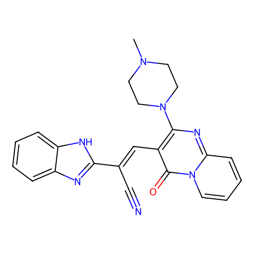 (2E)-2-(1H-benzimidazol-2-yl)-3-[2-(4-methylpiperazin-1-yl)-4-oxo-4H-pyrido[1,2-a]pyrimidin-3-yl]prop-2-enenitrile structure
