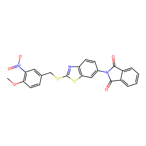 2-(2-((4-methoxy-3-nitrobenzyl)thio)benzo[d]thiazol-6-yl)isoindoline-1,3-dione structure
