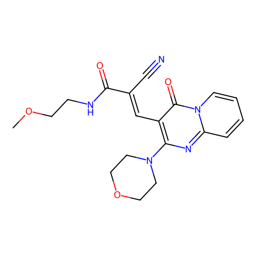 (2E)-2-cyano-N-(2-methoxyethyl)-3-[2-(morpholin-4-yl)-4-oxo-4H-pyrido[1,2-a]pyrimidin-3-yl]prop-2-enamide structure