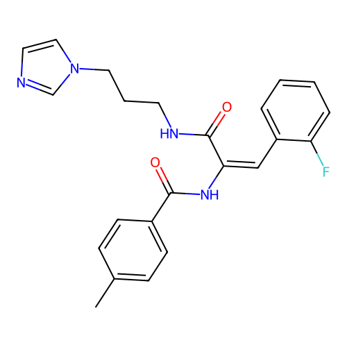 (E)-N-(3-((3-(1H-imidazol-1-yl)propyl)amino)-1-(2-fluorophenyl)-3-oxoprop-1-en-2-yl)-4-methylbenzamide structure
