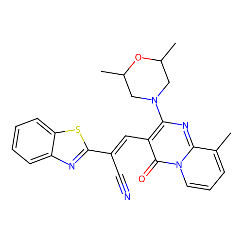 (2E)-2-(1,3-benzothiazol-2-yl)-3-[2-(2,6-dimethylmorpholin-4-yl)-9-methyl-4-oxo-4H-pyrido[1,2-a]pyrimidin-3-yl]prop-2-enenitrile structure