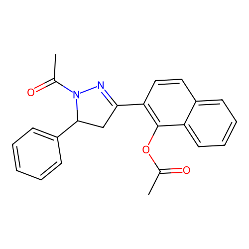 2-(1-acetyl-5-phenyl-4,5-dihydro-1H-pyrazol-3-yl)naphthalen-1-yl acetate structure