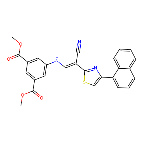 (E)-dimethyl 5-((2-cyano-2-(4-(naphthalen-1-yl)thiazol-2-yl)vinyl)amino)isophthalate structure