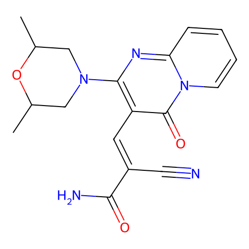 (E)-2-cyano-3-[2-(2,6-dimethylmorpholin-4-yl)-4-oxopyrido[1,2-a]pyrimidin-3-yl]prop-2-enamide structure
