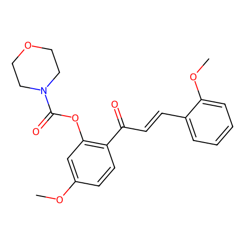 (E)-5-methoxy-2-(3-(2-methoxyphenyl)acryloyl)phenyl morpholine-4-carboxylate structure