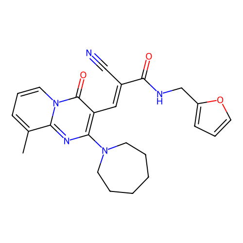 (E)-3-[2-(azepan-1-yl)-9-methyl-4-oxopyrido[1,2-a]pyrimidin-3-yl]-2-cyano-N-(furan-2-ylmethyl)prop-2-enamide structure