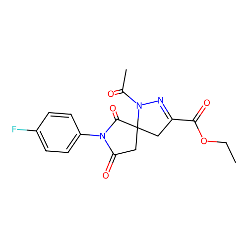 ethyl 1-acetyl-7-(4-fluorophenyl)-6,8-dioxo-1,2,7-triazaspiro[4.4]non-2-ene-3-carboxylate structure