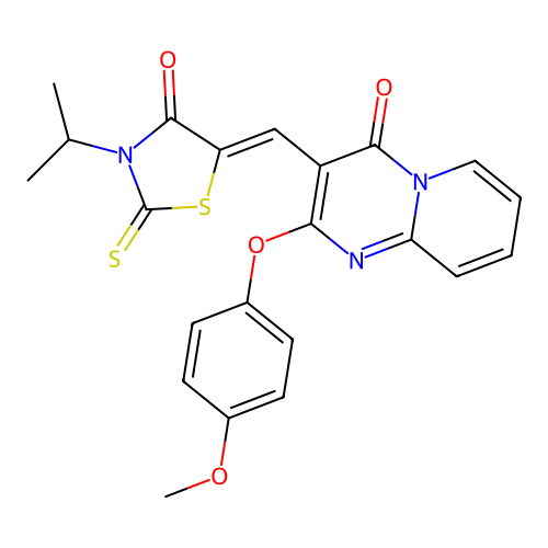 (Z)-3-isopropyl-5-((2-(4-methoxyphenoxy)-4-oxo-4H-pyrido[1,2-a]pyrimidin-3-yl)methylene)-2-thioxothiazolidin-4-one structure