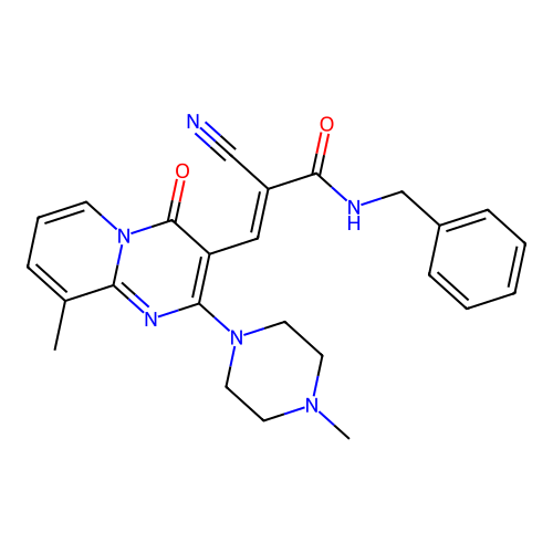 (2E)-N-benzyl-2-cyano-3-[9-methyl-2-(4-methylpiperazin-1-yl)-4-oxo-4H-pyrido[1,2-a]pyrimidin-3-yl]prop-2-enamide structure