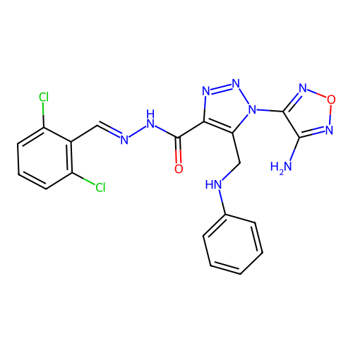 (E)-1-(4-amino-1,2,5-oxadiazol-3-yl)-N'-(2,6-dichlorobenzylidene)-5-((phenylamino)methyl)-1H-1,2,3-triazole-4-carbohydrazide structure