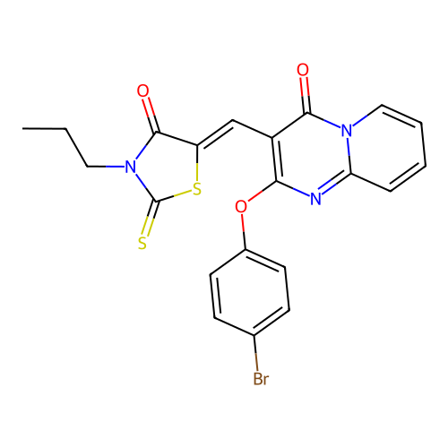 2-(4-bromophenoxy)-3-[(Z)-(4-oxo-3-propyl-2-thioxo-1,3-thiazolidin-5-ylidene)methyl]-4H-pyrido[1,2-a]pyrimidin-4-one structure