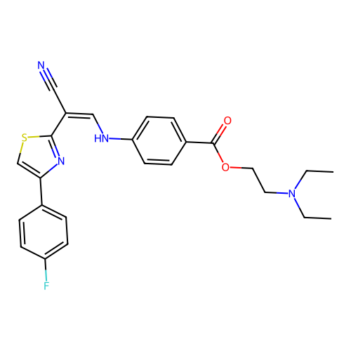 (Z)-2-(diethylamino)ethyl 4-((2-cyano-2-(4-(4-fluorophenyl)thiazol-2-yl)vinyl)amino)benzoate structure