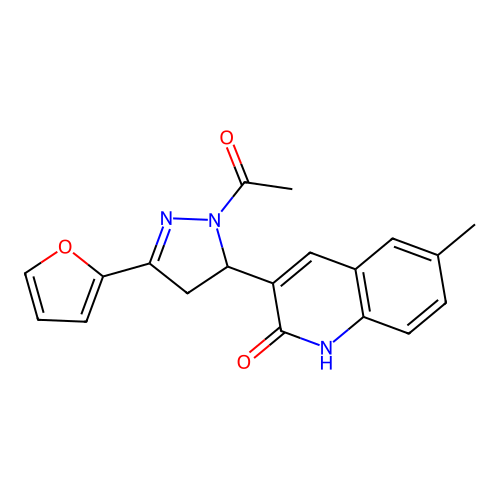 3-[1-acetyl-3-(furan-2-yl)-4,5-dihydro-1H-pyrazol-5-yl]-6-methylquinolin-2(1H)-one structure