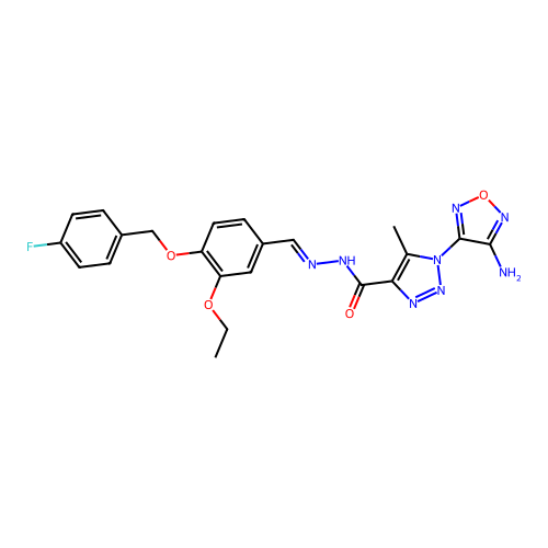 (E)-1-(4-amino-1,2,5-oxadiazol-3-yl)-N'-(3-ethoxy-4-((4-fluorobenzyl)oxy)benzylidene)-5-methyl-1H-1,2,3-triazole-4-carbohydrazide structure