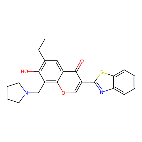 3-(benzo[d]thiazol-2-yl)-6-ethyl-7-hydroxy-8-(pyrrolidin-1-ylmethyl)-4H-chromen-4-one structure