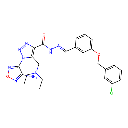 (E)-1-(4-amino-1,2,5-oxadiazol-3-yl)-N'-(3-((3-chlorobenzyl)oxy)benzylidene)-5-((diethylamino)methyl)-1H-1,2,3-triazole-4-carbohydrazide structure