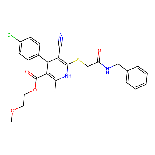 2-methoxyethyl 6-((2-(benzylamino)-2-oxoethyl)thio)-4-(4-chlorophenyl)-5-cyano-2-methyl-1,4-dihydropyridine-3-carboxylate structure