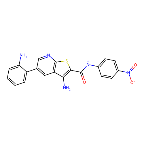 3-amino-5-(2-aminophenyl)-N-(4-nitrophenyl)thieno[2,3-b]pyridine-2-carboxamide structure
