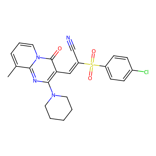(2E)-2-(4-CHLOROBENZENESULFONYL)-3-[9-METHYL-4-OXO-2-(PIPERIDIN-1-YL)-4H-PYRIDO[1,2-A]PYRIMIDIN-3-YL]PROP-2-ENENITRILE structure