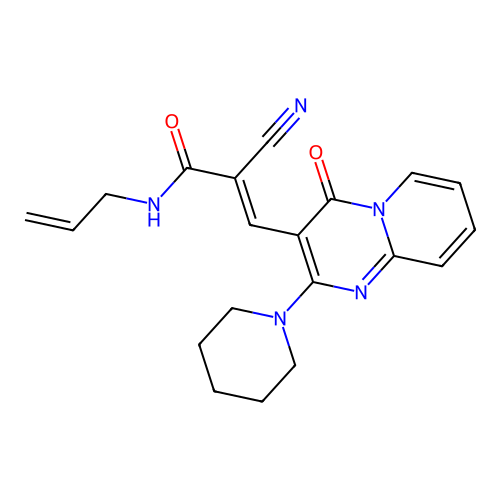 (2E)-2-cyano-3-[4-oxo-2-(piperidin-1-yl)-4H-pyrido[1,2-a]pyrimidin-3-yl]-N-(prop-2-en-1-yl)prop-2-enamide structure