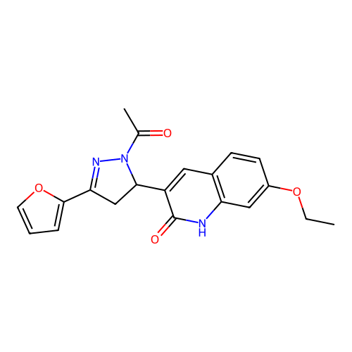 3-(1-acetyl-3-(furan-2-yl)-4,5-dihydro-1H-pyrazol-5-yl)-7-ethoxyquinolin-2(1H)-one structure