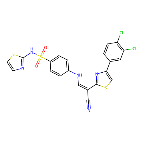 (Z)-4-((2-cyano-2-(4-(3,4-dichlorophenyl)thiazol-2-yl)vinyl)amino)-N-(thiazol-2-yl)benzenesulfonamide structure