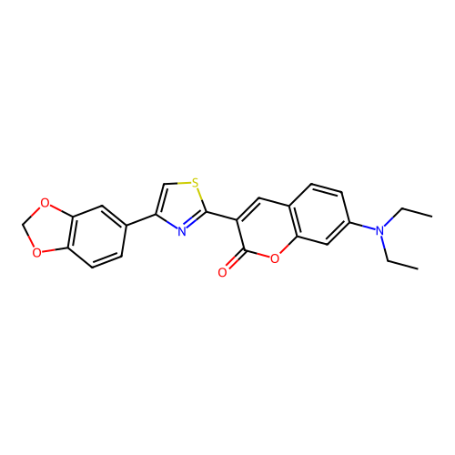 3-[4-(1,3-benzodioxol-5-yl)-1,3-thiazol-2-yl]-7-(diethylamino)-2H-chromen-2-one structure