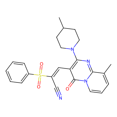(2E)-2-(BENZENESULFONYL)-3-[9-METHYL-2-(4-METHYLPIPERIDIN-1-YL)-4-OXO-4H-PYRIDO[1,2-A]PYRIMIDIN-3-YL]PROP-2-ENENITRILE structure