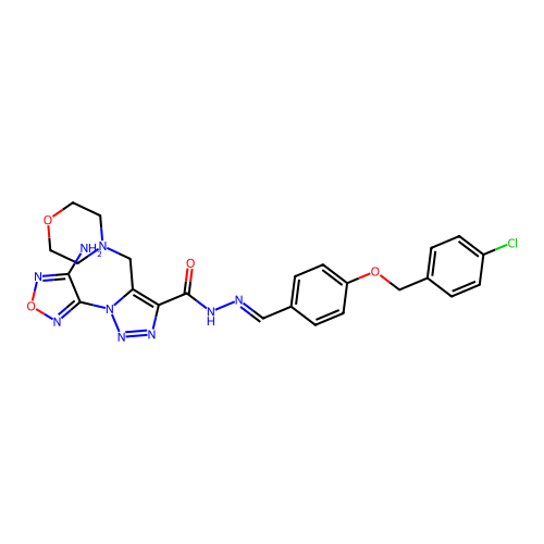 (E)-1-(4-amino-1,2,5-oxadiazol-3-yl)-N'-(4-((4-chlorobenzyl)oxy)benzylidene)-5-(morpholinomethyl)-1H-1,2,3-triazole-4-carbohydrazide structure