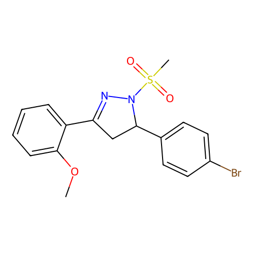 5-(4-bromophenyl)-3-(2-methoxyphenyl)-1-(methylsulfonyl)-4,5-dihydro-1H-pyrazole structure