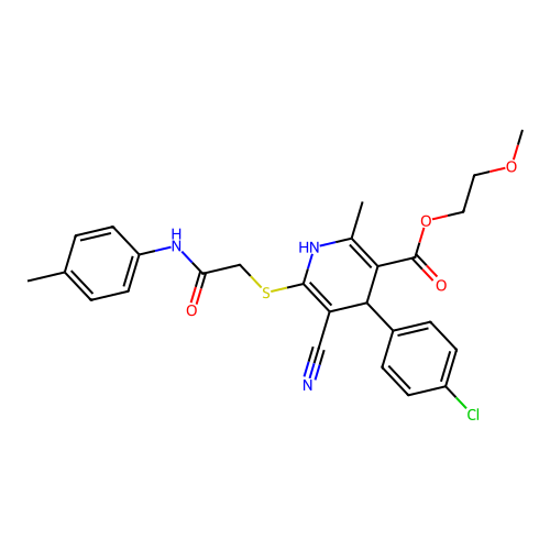 2-methoxyethyl 4-(4-chlorophenyl)-5-cyano-2-methyl-6-((2-oxo-2-(p-tolylamino)ethyl)thio)-1,4-dihydropyridine-3-carboxylate structure