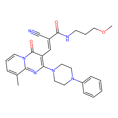 (2E)-2-cyano-N-(3-methoxypropyl)-3-[9-methyl-4-oxo-2-(4-phenylpiperazin-1-yl)-4H-pyrido[1,2-a]pyrimidin-3-yl]prop-2-enamide structure