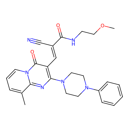 (E)-2-cyano-N-(2-methoxyethyl)-3-[9-methyl-4-oxo-2-(4-phenylpiperazin-1-yl)pyrido[1,2-a]pyrimidin-3-yl]prop-2-enamide structure