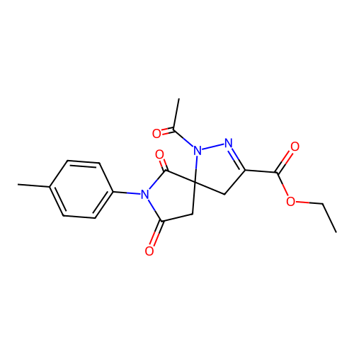 ethyl 1-acetyl-6,8-dioxo-7-(p-tolyl)-1,2,7-triazaspiro[4.4]non-2-ene-3-carboxylate structure