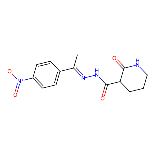 N'-[(1E)-1-(4-nitrophenyl)ethylidene]-2-oxopiperidine-3-carbohydrazide structure