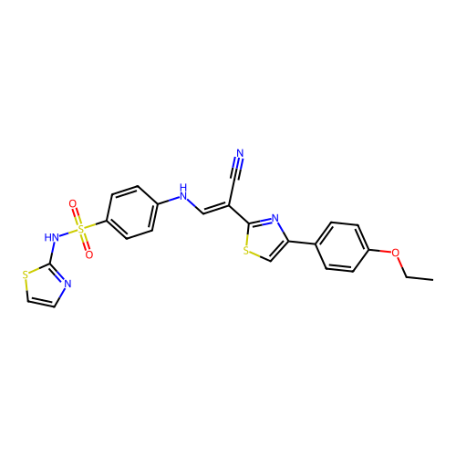 (E)-4-((2-cyano-2-(4-(4-ethoxyphenyl)thiazol-2-yl)vinyl)amino)-N-(thiazol-2-yl)benzenesulfonamide structure