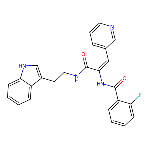 2-Fluoro-N-{(E)-1-[2-(1H-indol-3-yl)-ethylcarbamoyl]-2-pyridin-3-yl-vinyl}-benzamide structure
