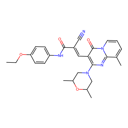 (2E)-2-cyano-3-[2-(2,6-dimethylmorpholin-4-yl)-9-methyl-4-oxo-4H-pyrido[1,2-a]pyrimidin-3-yl]-N-(4-ethoxyphenyl)prop-2-enamide structure