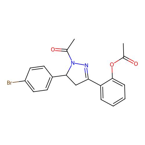 2-(1-acetyl-5-(4-bromophenyl)-4,5-dihydro-1H-pyrazol-3-yl)phenyl acetate structure
