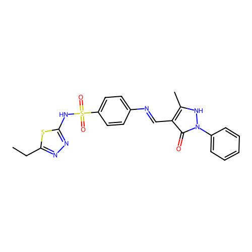 (Z)-N-(5-ethyl-1,3,4-thiadiazol-2-yl)-4-(((3-methyl-5-oxo-1-phenyl-1H-pyrazol-4(5H)-ylidene)methyl)amino)benzenesulfonamide structure
