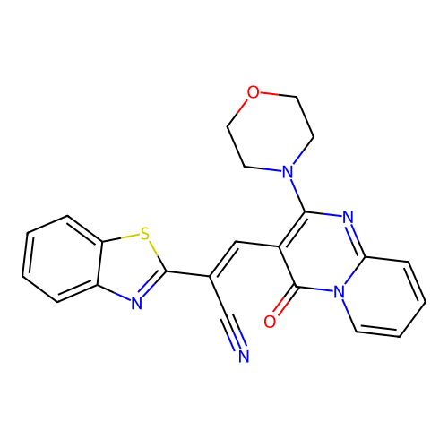 (2E)-2-(1,3-benzothiazol-2-yl)-3-[2-(morpholin-4-yl)-4-oxo-4H-pyrido[1,2-a]pyrimidin-3-yl]prop-2-enenitrile structure