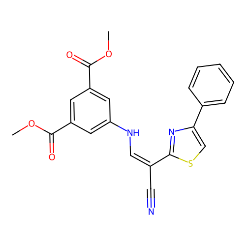 (Z)-dimethyl 5-((2-cyano-2-(4-phenylthiazol-2-yl)vinyl)amino)isophthalate structure