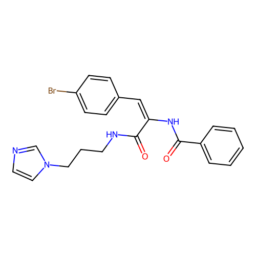 N-[2-(4-bromophenyl)-1-(3-imidazol-1-ylpropylcarbamoyl)ethenyl]benzamide structure