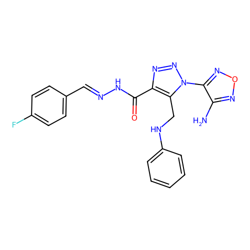 (E)-1-(4-amino-1,2,5-oxadiazol-3-yl)-N'-(4-fluorobenzylidene)-5-((phenylamino)methyl)-1H-1,2,3-triazole-4-carbohydrazide structure