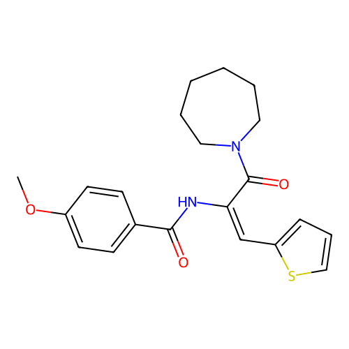 (E)-N-(3-(azepan-1-yl)-3-oxo-1-(thiophen-2-yl)prop-1-en-2-yl)-4-methoxybenzamide structure
