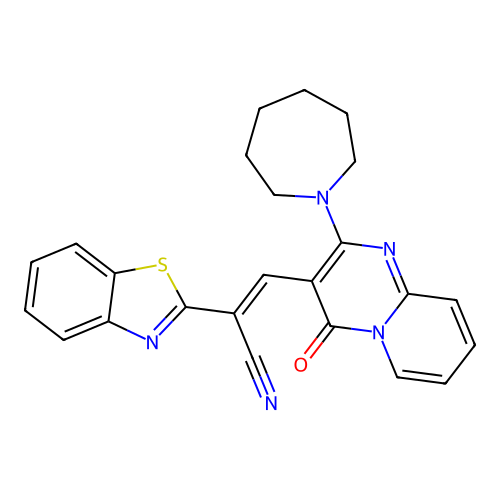(2E)-3-[2-(azepan-1-yl)-4-oxo-4H-pyrido[1,2-a]pyrimidin-3-yl]-2-(1,3-benzothiazol-2-yl)prop-2-enenitrile structure