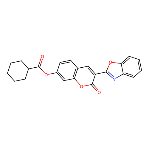 3-(benzo[d]oxazol-2-yl)-2-oxo-2H-chromen-7-yl cyclohexanecarboxylate structure