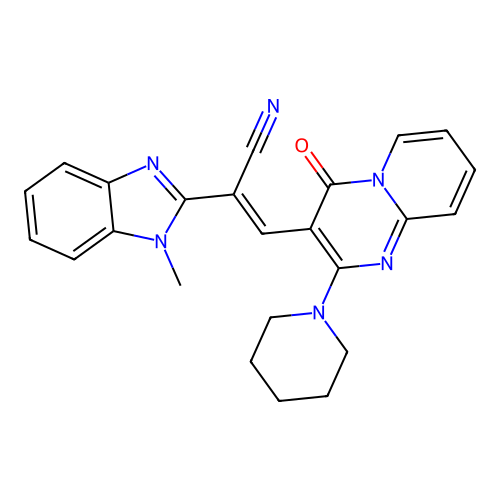 (2E)-2-(1-methyl-1H-benzimidazol-2-yl)-3-[4-oxo-2-(piperidin-1-yl)-4H-pyrido[1,2-a]pyrimidin-3-yl]prop-2-enenitrile structure