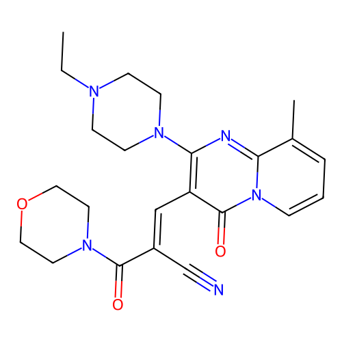 (2E)-3-[2-(4-ethylpiperazin-1-yl)-9-methyl-4-oxo-4H-pyrido[1,2-a]pyrimidin-3-yl]-2-(morpholin-4-ylcarbonyl)prop-2-enenitrile structure