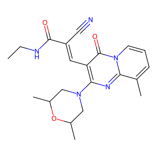 (2E)-2-cyano-3-[2-(2,6-dimethylmorpholin-4-yl)-9-methyl-4-oxo-4H-pyrido[1,2-a]pyrimidin-3-yl]-N-ethylprop-2-enamide structure